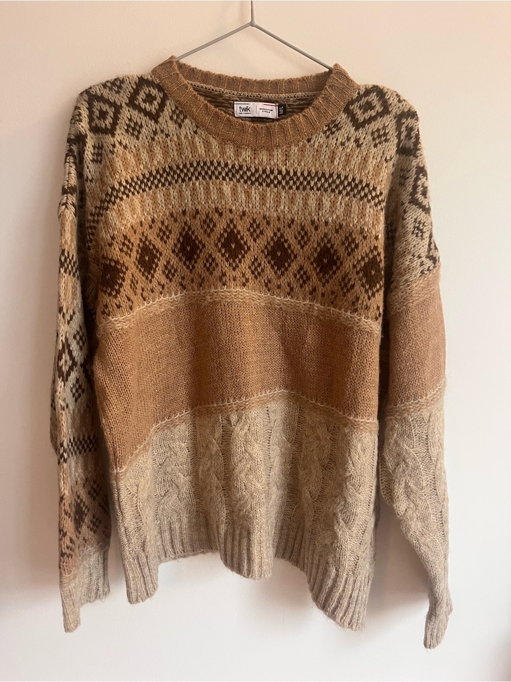 Twik Par Simons Importation d’Italie Fair Isle Cable Knit Sweater